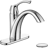 TimeArrow Chrome Bathroom Faucet, Single Handle Bathroom Sink Faucet for 1 Hole with 3 Holes Deck Plate, Lavatory Vanity Faucets, Pop Up Drain and Water Supply Lines Included, TAF206-CP