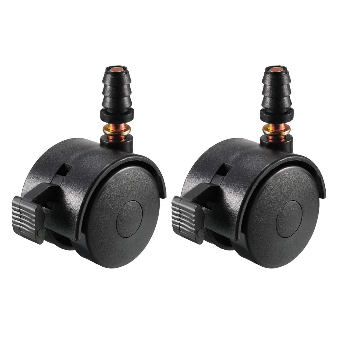Sourcingmap 1.5 Inch Swivel Caster Wheels Grip Neck Stem Caster Black Furniture Wheel with Brake and Mounting Socket, 2pcs