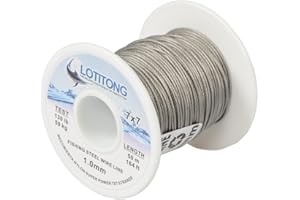 LANSEYU 50Meters 1.0mm 130lb Fishing Steel Wire line 7x7 49 Strands Trace Coating Wire Leader Coating Jigging Wire Lead Fish Jigging Line Fishing Wire Stainless Steel Leader Wire, grey