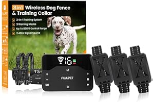 FULUPET Electric Fence for Dogs, 2-in-1 Wireless Dog Fence, Wireless Pet Containment System with Rechargeable Waterproof Collar, Electric Dog Collar Fence Wireless for Small Medium Large Dogs