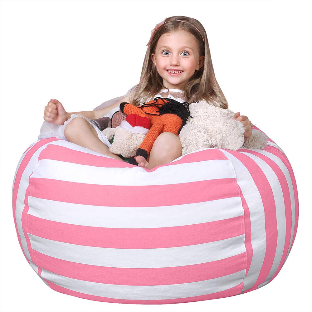Wekapo Stuffed Animal Storage Bean Bag Chair Cover Large Velvet Soft Stuffie Seat for Kids Toy Organizer | 38" Extra Large | 48" Quality YKK Zipper | Premium Cotton Canvas (pink)