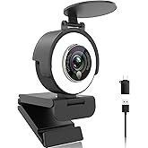 Angetube 1080p Webcam with Ring Light for Streaming: USB 60FPS Web Camera with Microphone-HDR-Enabled-HD Auto Light Correction Web Cam with Adjustable FOV, for Teams, Zoom, PC/Laptop/Mac/Desktop
