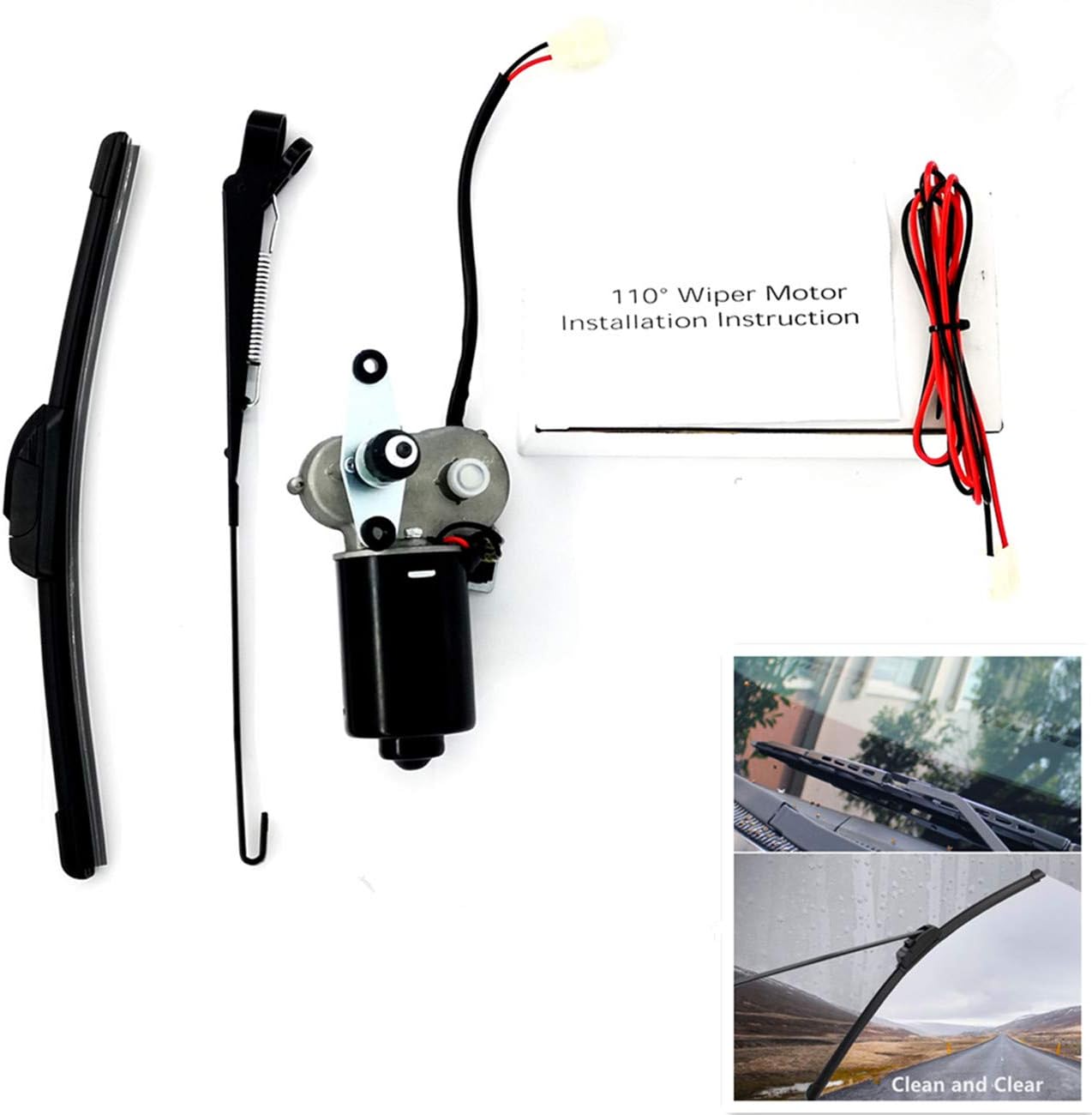 Qarmar 12V Electric UTV Windshield Wiper Motor Kit Fits