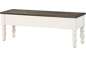 Steve Silver Classic Farmhouse Bench with Turned Legs White Dining, 50" L x 15" W x 18.5" H, Two-tone Ivory and Charcoal