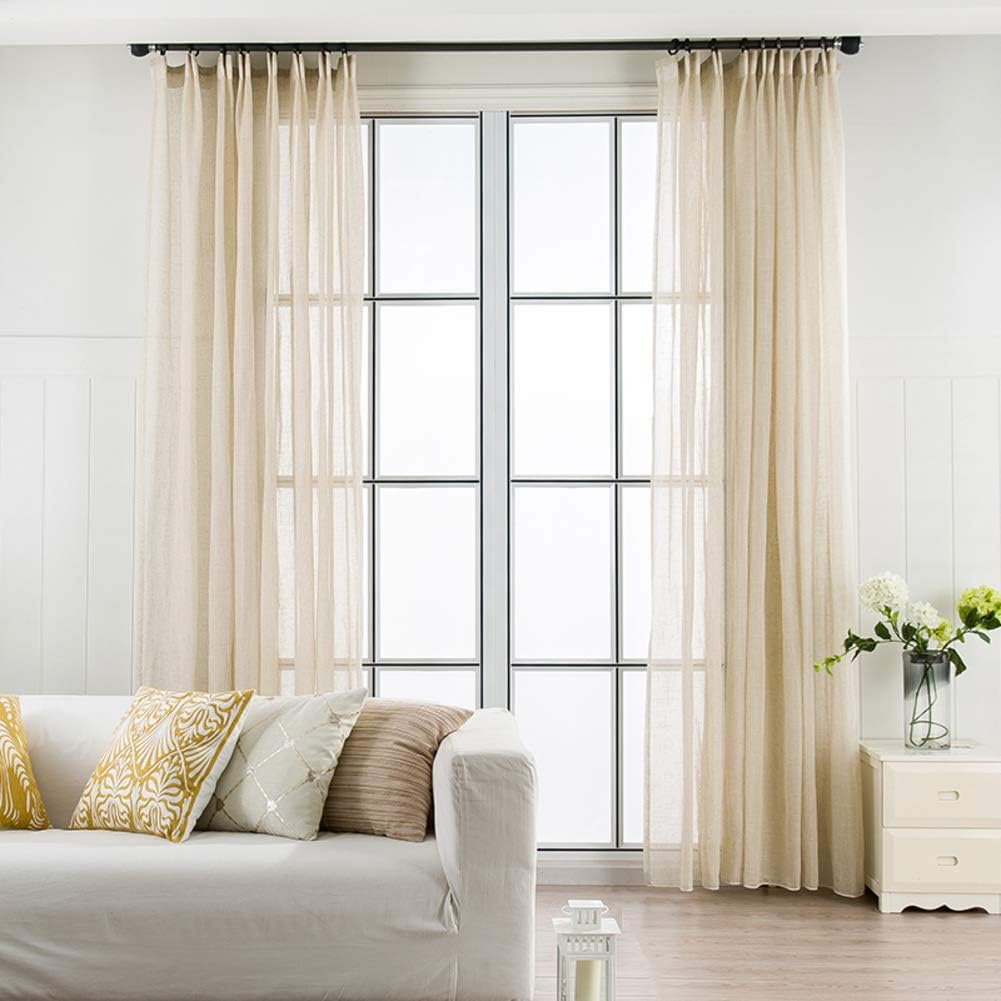 HAOLY Linen Semi-Shade Solid Color Screens,Curtains,Balcony Gauze,for Bedroom Living Room Bay Window-A 300x270cm(118x106inch)