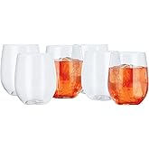 Oggi Unbreakable Wine Glasses, Set 6 - Elegant Reusable Plastic Wine Cups, Stemless Wine Glass Tumbler Design, Shatterproof Plastic, Ideal for Indoor and Outdoor Use, Recyclable - 12oz / 350ml