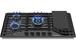 GASLAND Gas Cooktop 36 Inch with Griddle, PRO GH3365EF 5 Burner Propane Stovetop with Reversible Cast Iron Grill/Griddle, Gas Countertop Plug-in, NG/LPG Convertible Cooktops, Black