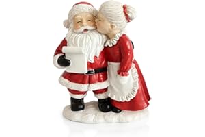 iStatue Mr. & Mrs. Santa Claus Resin Figurines Set of 2 – Hand-Painted Christmas Decorations Couple Kissing Pose Vintage Red & White Holiday Mantel Tabletop Décor (Red Santa Couple)