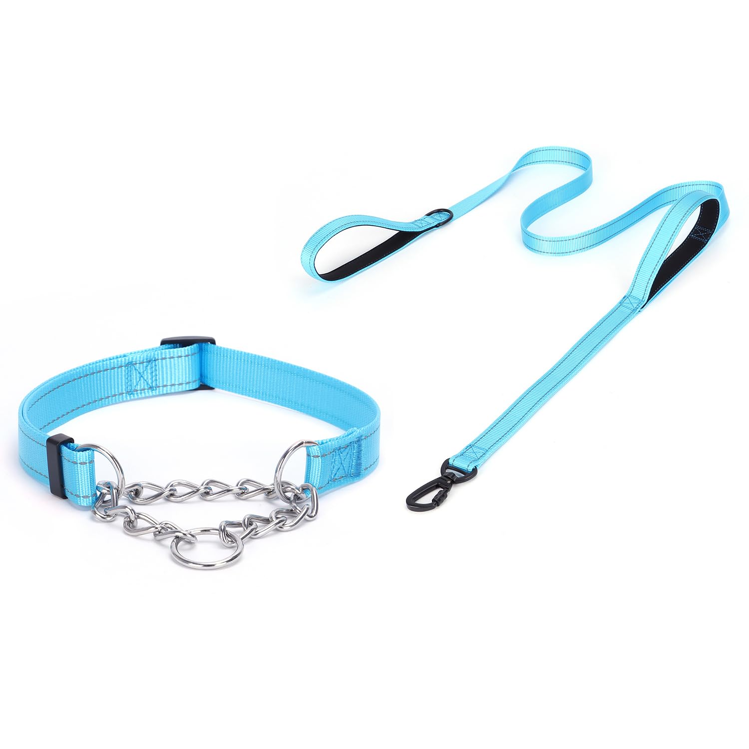 haoyueer Martingale Dog Collar, Stainless Steel Chain, Martingale Collar with Reflective, Adjustable for Medium Large Dogs (Light Blue Set, L)