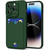 oakxco for iPhone 14 Pro Case with Card Holder, Cute Silicone Wallet Phone Case with Credit Card Slot, Soft Rubber Thin Slim Purse for Women Men with Shockproof Camera Cover Protection, Dark Green