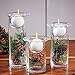 Set of 3 Glass Hurricane Candle Holders Filled with Holiday Flowers, Decorative Sphere Ball Candle Holders, Christmas Floral Home Decor Centerpiece, Flowers Are Removable - White Candles Included