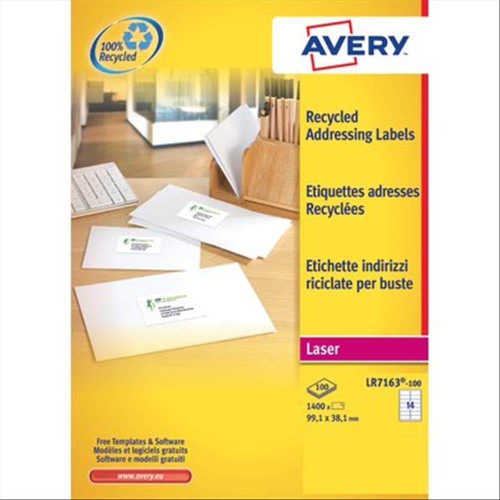 Avery LR7 Recycled Quickpeel White Labels 63.5 x 38.1 Bianco