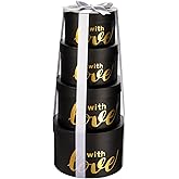 Briful Luxury Round Nested Gift Boxes with Lids (Set of 4) – Reusable Sturdy Cardboard Gift Box Set for Birthdays, Weddings, Anniversaries, Christmas, and Valentine’s Day – Black & Gold