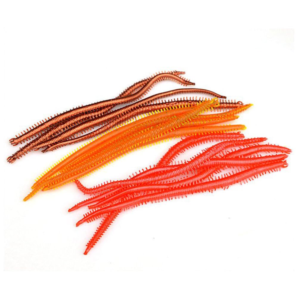 60PCS Soft Fishing Lure Baits, Soft Plastic Worms Fishing Lures Wacky Bait, 13cm Lifelike Fishy Smell Fishing Lure Earthworm Baits, Brown+Red+Yellow