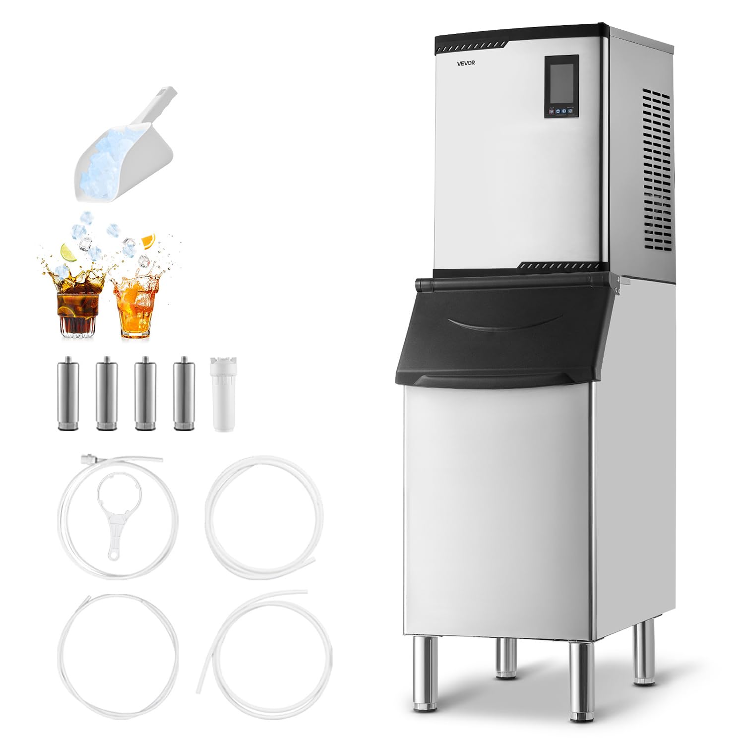 Photo 1 of **parts only *** VEVOR Commercial Ice Maker Machine, 800LBS/24H Ice-Making Machine with 300LBS Stainless Steel Storage Bin, Auto Self-Cleaning Ice Maker with Touchscreen for Bar Cafe Restaurant Business Commercial