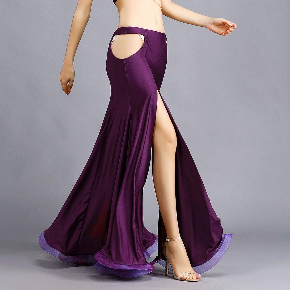 ROYAL SMEELA Sexy Slim Belly Dance Skirt Slit Hollow Out Dancing Skirts Belly Dance Costume Outfit Women Performance Clothes Split Mermaid Maxi Skirt Dresses Dark Purple - Image 3