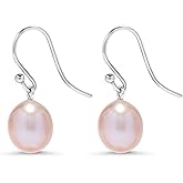.925 Sterling Silver AAA Natural Pink Teardrop Shaped Freshwater Cultured Pearl French Wire Dangling Drop Earrings