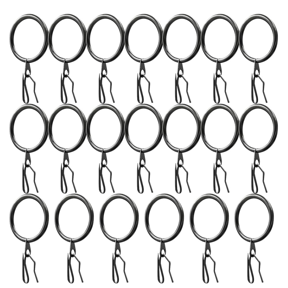 WYAN 20 Sets Metal Curtain Hanging Rings and Metal Drapery Pin Hooks,Curtain Hooks for Windows,Doors,Shower Curtains(Electroplated Black)