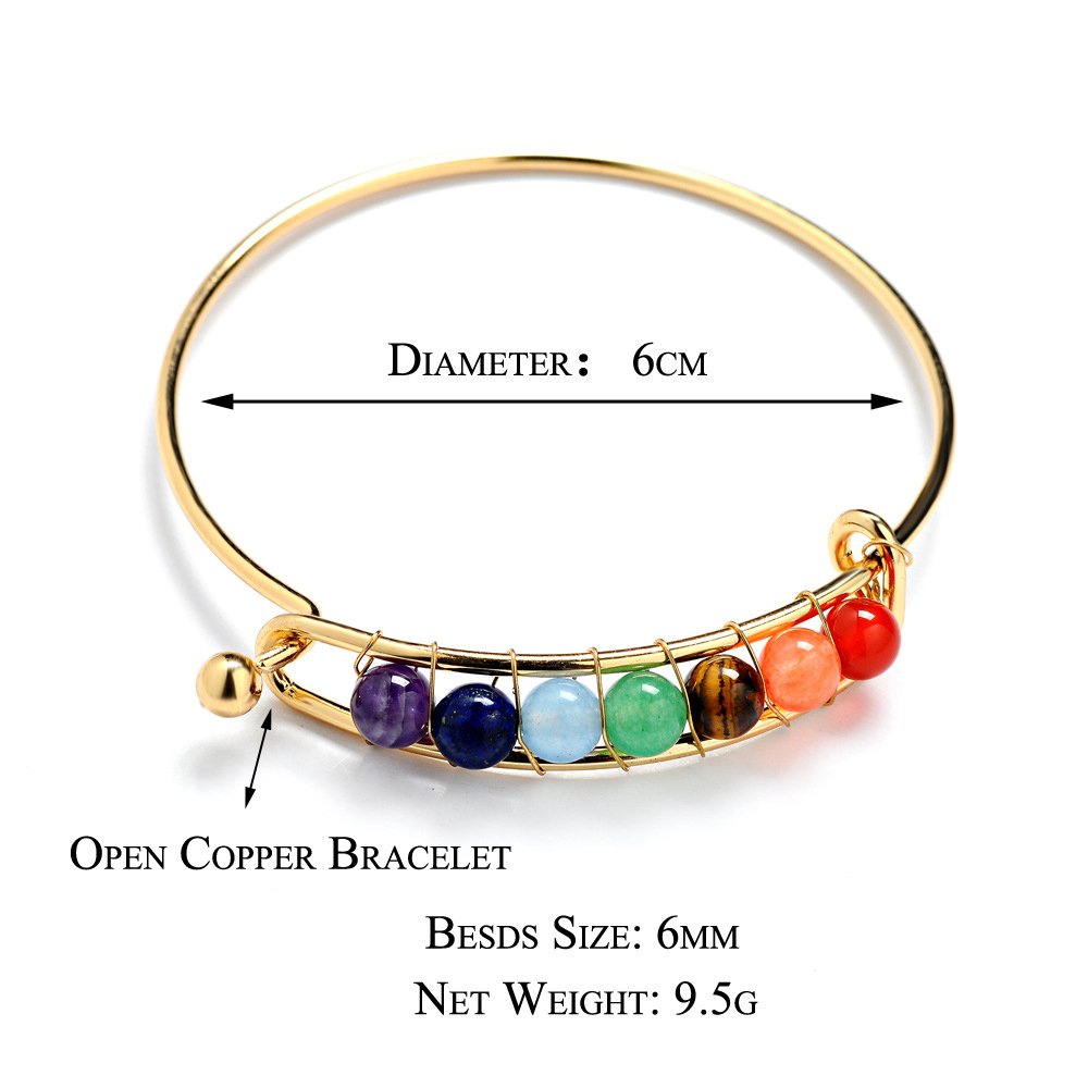 Coco Fashion 7 Chakra Bangle for women with Natural Gemstone for Health, Silvery and Golden Surface (Gold)