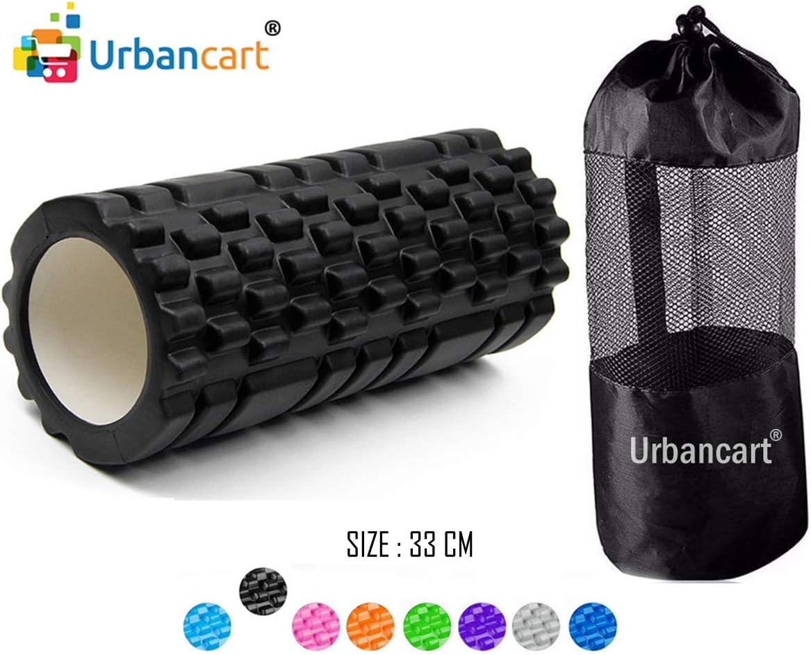 Urbancart Foam Roller Fitness/Yoga/Gym/Pilates/Balance Exercise Equipment for Stretching, Massage & Free Body Workout with Carry Bag. (Black, Size:33 cm)