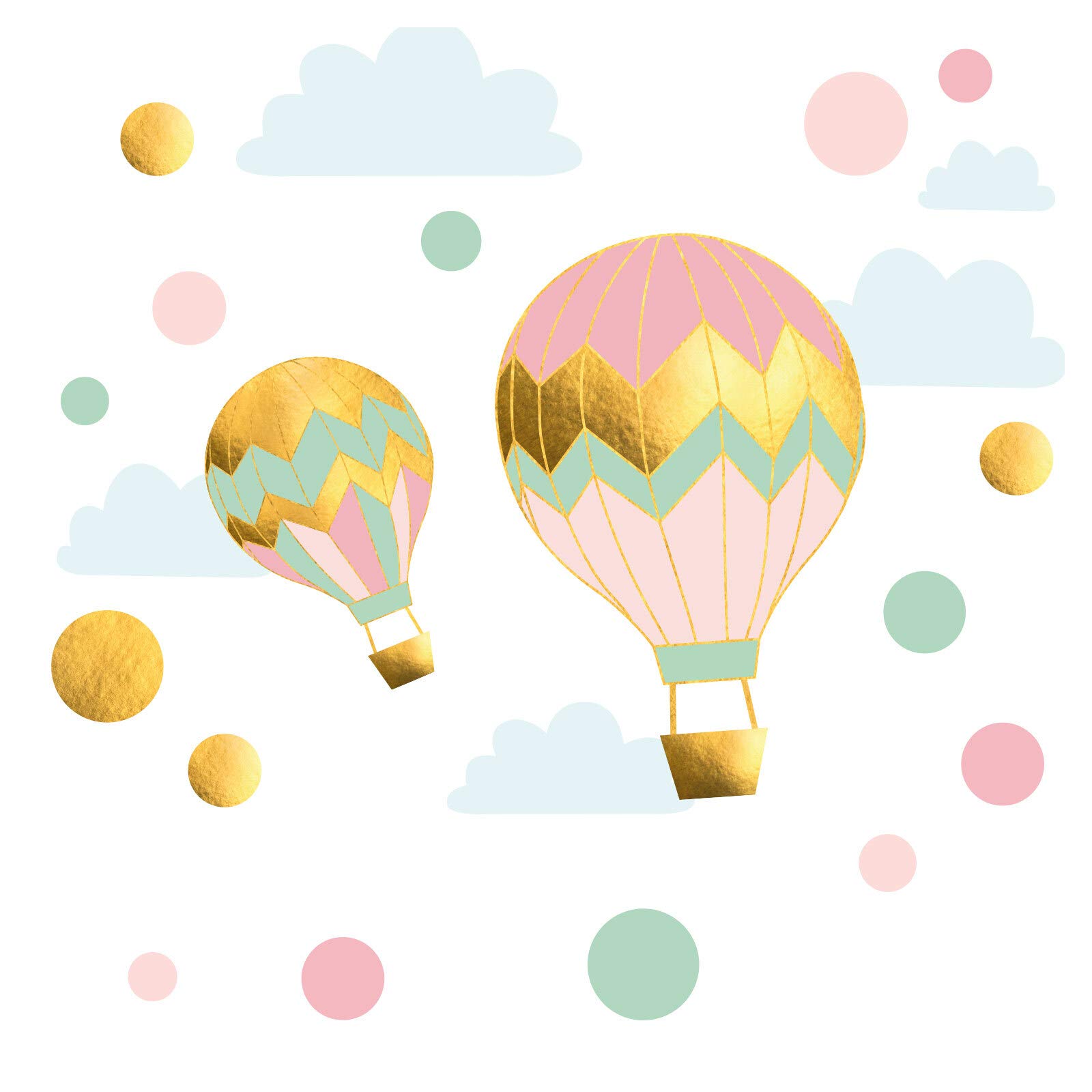 Little Deco DL539-10 Wall Tattoo Hot Air Balloons with Clouds and Circles I Wall Picture 113 x 68 cm (W x H) I Children's Room Decorative Wall Sticker Girls Baby Room