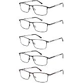RDGNBU 5 Pack Reading Glasses for Men,Metal Full Frame Blue Light Blocking Spring Hinges Readers,Anti Glare/UV/Eyestrain