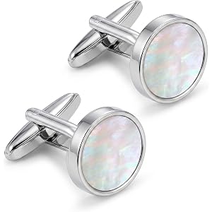 Auteonsa Silver Pearl Cufflinks for Women Men | Round Mother of Pearl Cufflinks for Dress Shirts Business Wedding