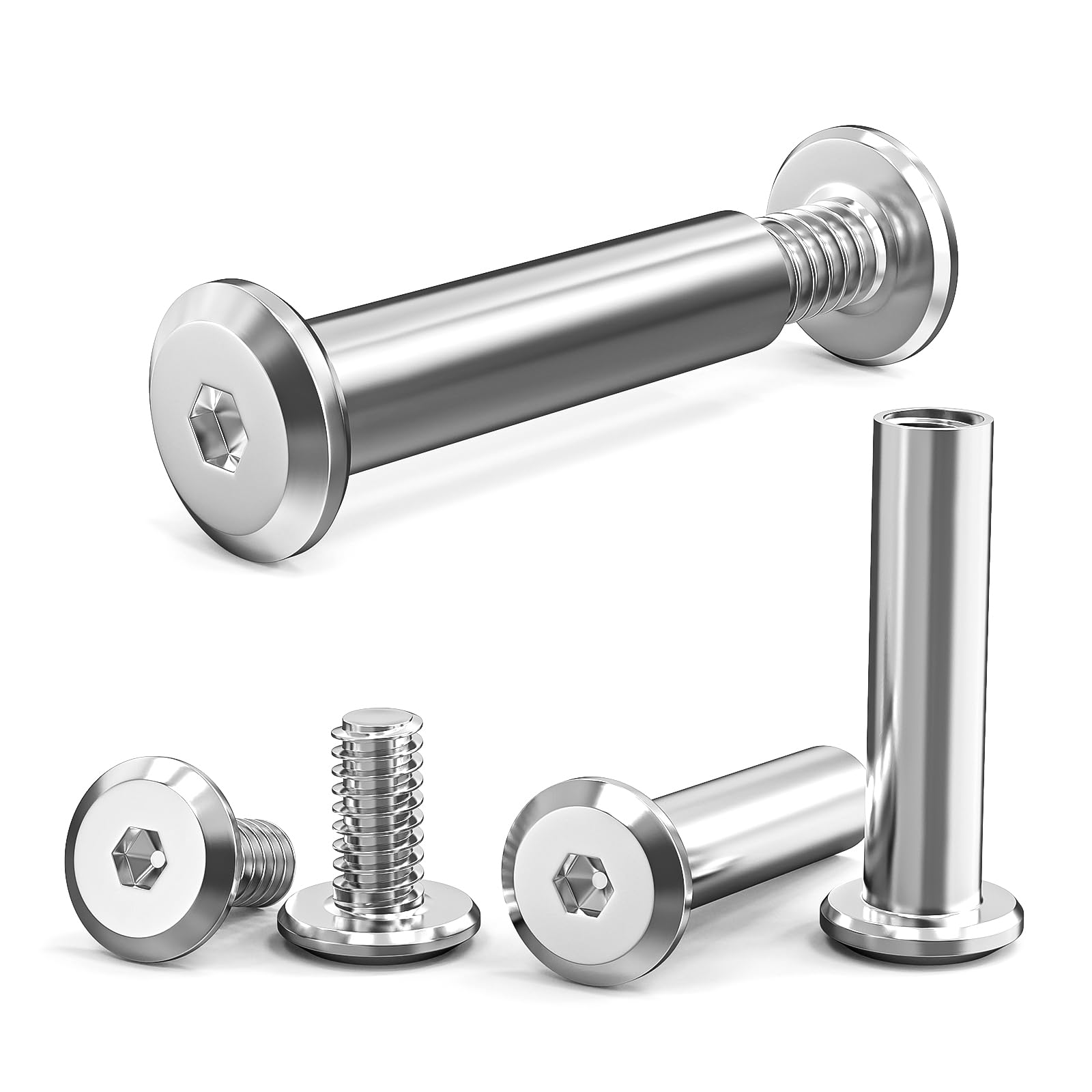 30pc M3 Furniture Connecting Screws Bolts＆Sleeves(30x furniture screws,30x sleeve screws), M3x15 Cabinet Connector Furniture Screw Bolts, Cupboard Joining Fixing Bolt Screw for Kitchen Cabinet Carcase