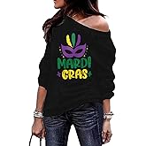 Roshop St Patricks Day Shirts Women Off Shoulder Long Sleeve Slouchy Lucky Irish Shamrock Holiday Sweatshirts