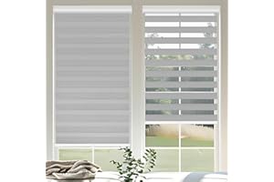OUDUCK Cordless Zebra Blinds for Windows, 51" W x 72" H Zebra Roller Shades with Valance Free Stop Zebra Roller Shades, Light Control Window Treatments Dual Layer Sheer Blinds for Day and Night, Grey
