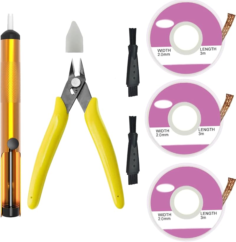 SHUIYUE Desoldering Pump Kit: Wick, Cutter, Solder Sucker, Brushes -