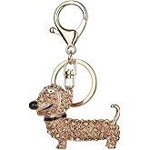 Doober Bling Dog Dachshund Keychain Handbag Purse Pendant Car Holder Key Ring Jewelry (Champagne)