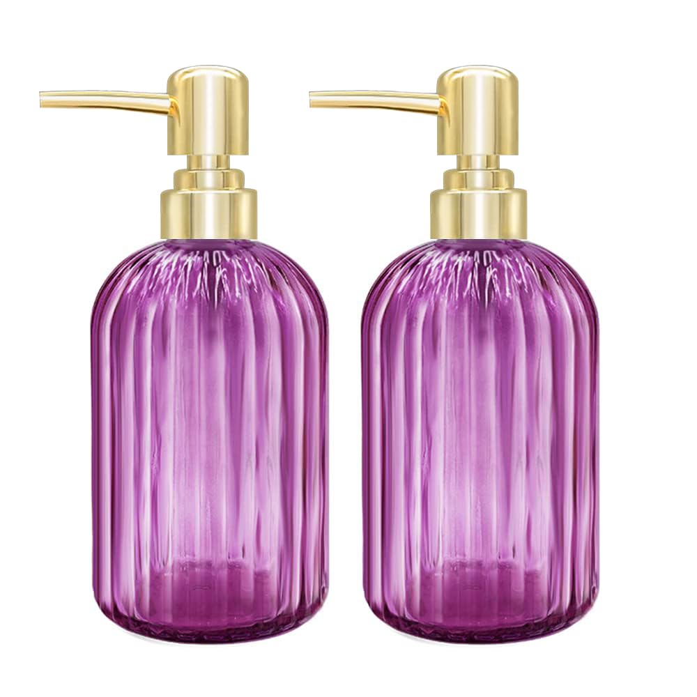 Soap Dispenser - 2 Pack 14 Oz Kitchen Soap Dispenser with Pump, Bathroom Transparent Soap Dispenser Bottle for Hand Soap, Dish Soap or Lotion (Purple)