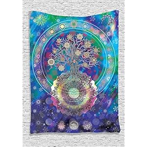 QCWN Mandala Tapestry Tree of Life with Floral Style Ethnic Meditation Spiritual Artwork Bohemian Psychedelic Wall Hanging for Bedroom Living Room Dorm Home Decor Art (2, 78Wx59L)