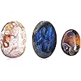 MIMOSA Irregular Polished Labradorite Palm Stones,Banded Agate,Floral Agate[3PCS]