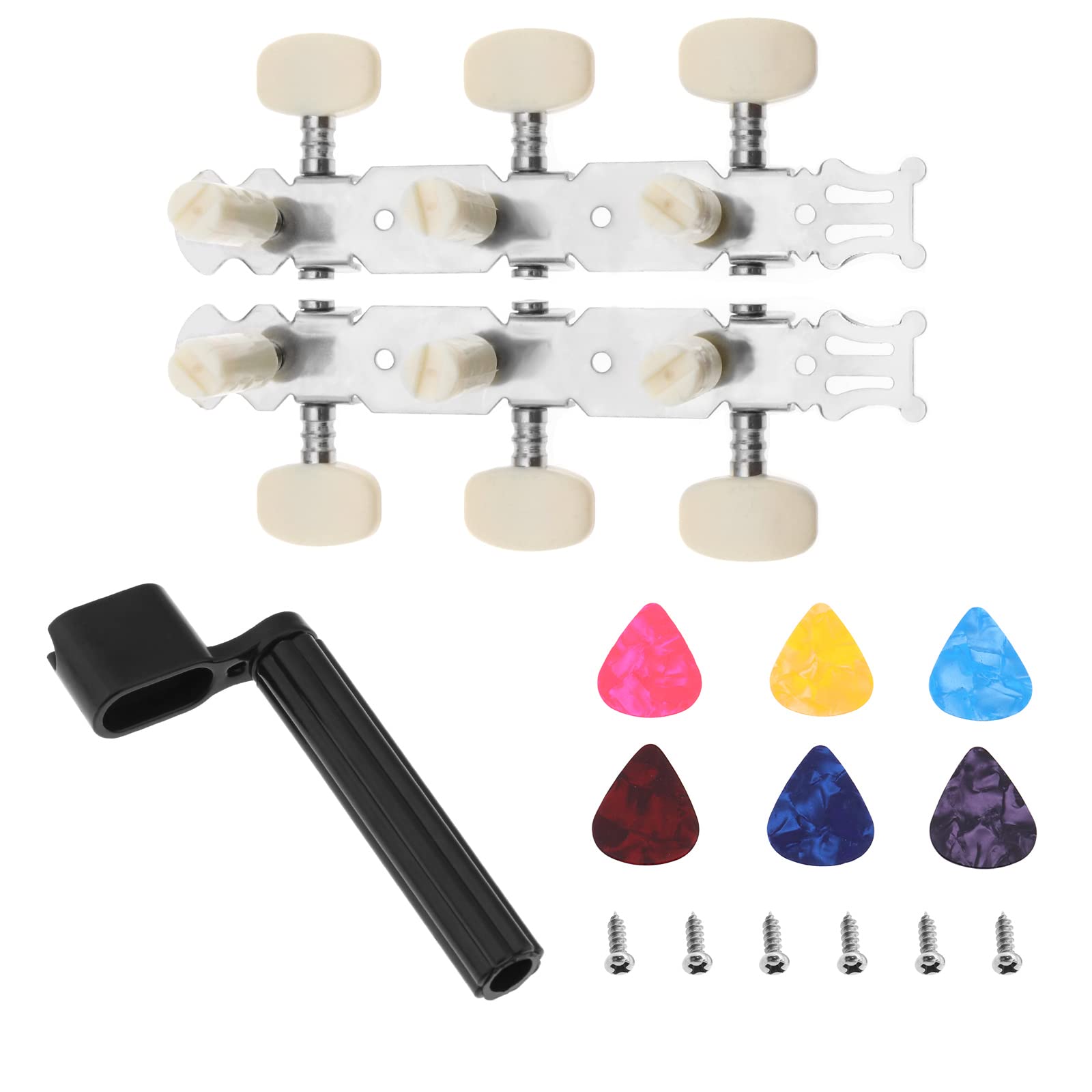 YINETTECH 2PCS Classical Guitar Tuning Pegs Keys Tuners with Guitar String Winder & Guitar Picks Acoustic Guitar Machine Heads Guitar Tuning Mechanical Accessory