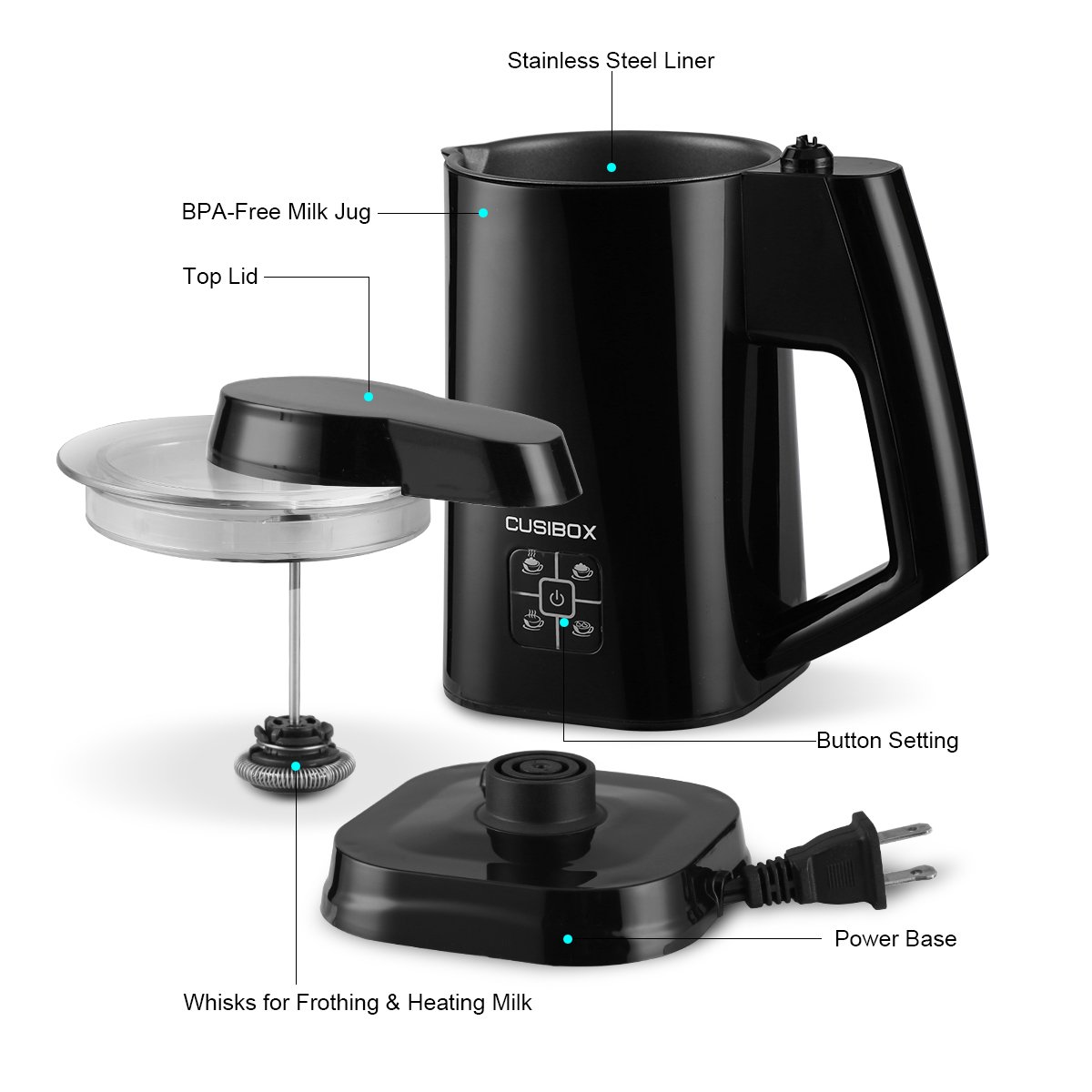 Automatic Electric Milk Frother,CUSIBOX Stainless Steel Electric Milk Steamer,Hot or Cold Milk with New Foam Density Feature Heater and Cappuccino Maker
