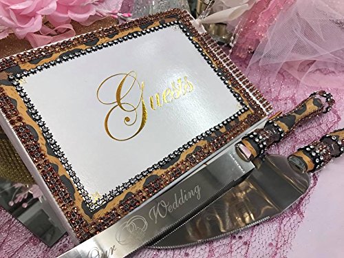 Leopard Print Wedding Reception Guest Book and Cake Server Knives