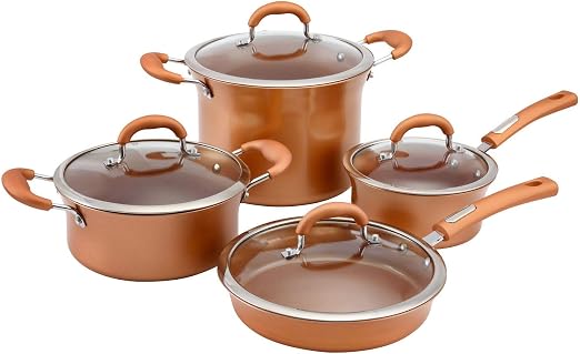 Amazon Com Aramco Hamilton Beach Cookware Set Aluminum 8 Pc Copper Kitchen Dining