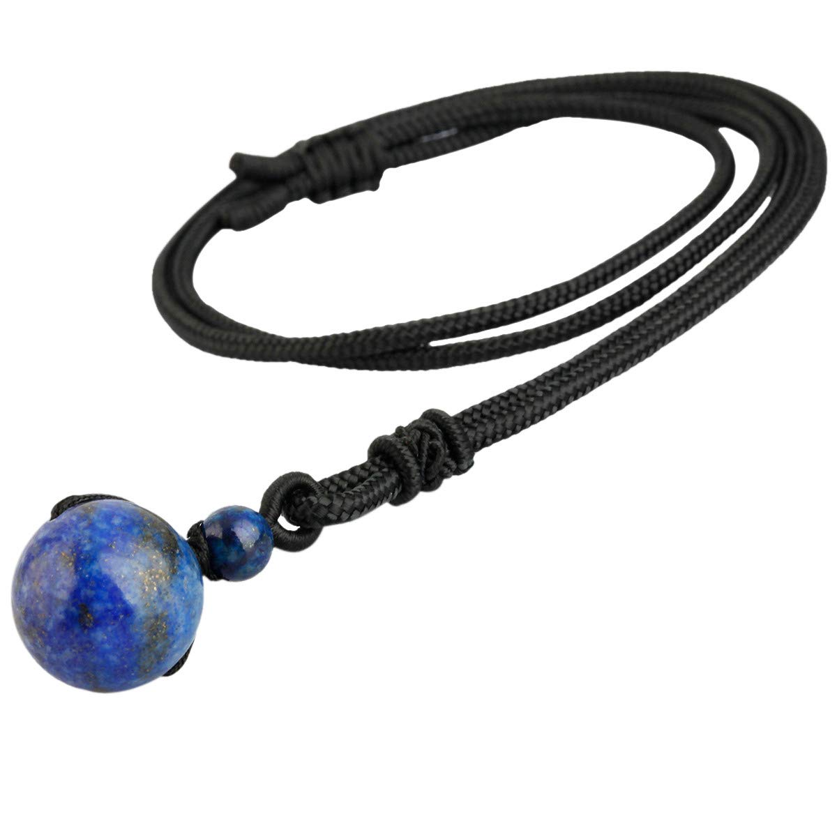 KYEYGWO 16 mm Lapis Lazuli Round Stone Bead Pendant Necklace for Men Women with Adjustable Chain