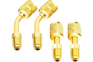 Zoizocp R410A Adapter 5/16 inches SAE Female to 1/4 inches SAE Male Flare for Air Conditioners HVAC, 2 Straight Adapter + 2 Angled Adapter