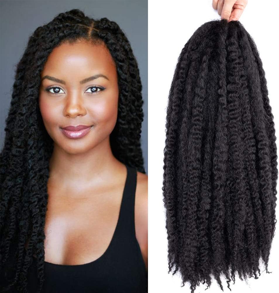 Afro Kinkys Curly Hair Extensions Long Afro Kinky Marley Twist Braiding Hair For Women And Girl 4 Bundles (18 inch, 1B#)