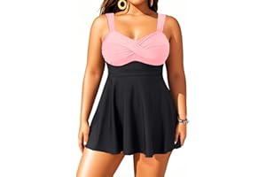 Aqua Eve Plus Size Two Piece Swimsuits for Women Tankini Bathing Suits Flowy Swim Dress with Shorts