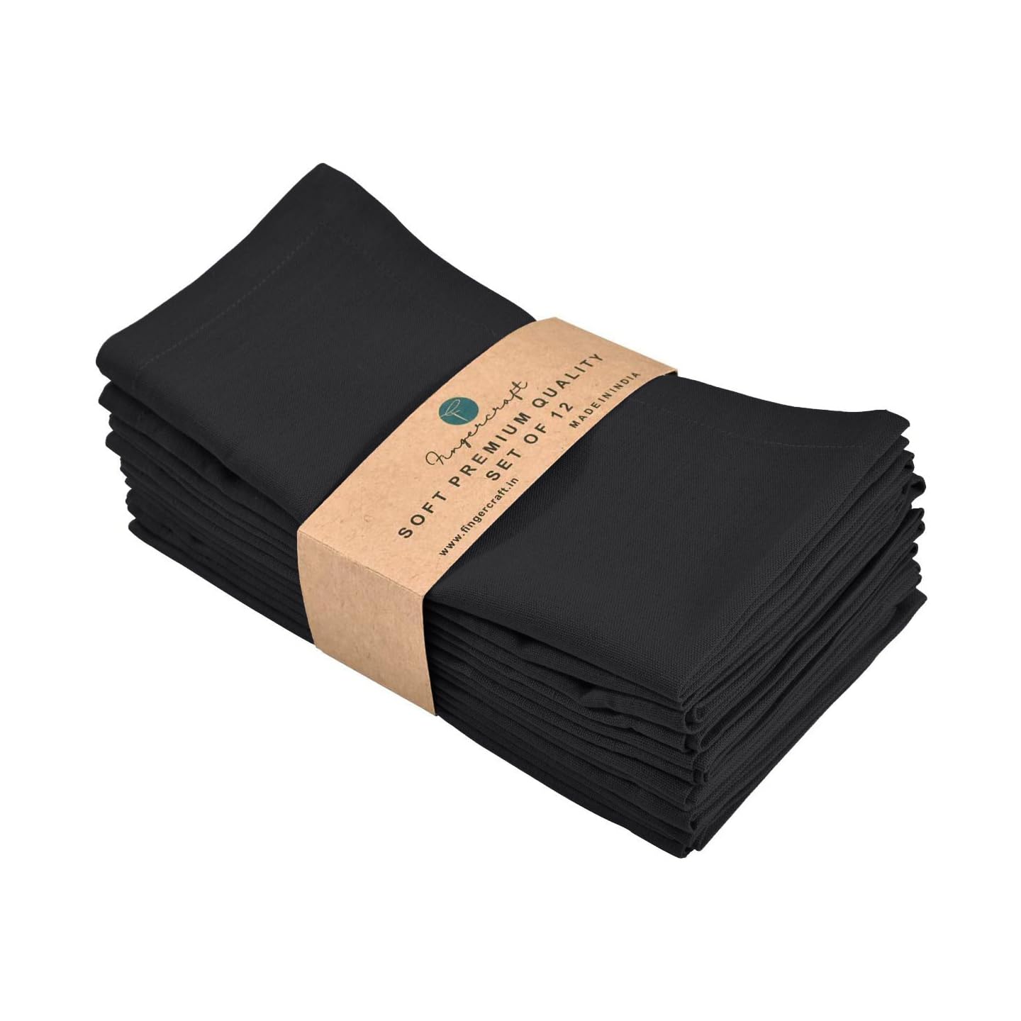 Fingercraft Dinner Cloth Napkins, Cotton Linen Blend Fabric 12 Pack Easter Special Black Premium Quality, Mitered Corners for Every Day Use Napkins are Pre Shrunk and Good Absorbency Black