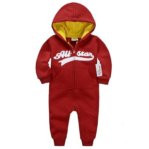 Vine Maedchen Jungen Overalls mit Kapuze Hoodie Jumpsuit Kinder Strampler Spielanzug Langarm-Body Trainingsnazug Reißverschlu