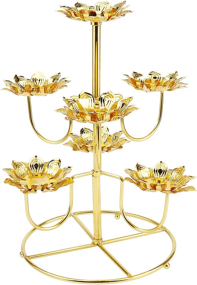 Oil Lamps & Accessories - LNQ LUNIQI Ghee Lamp Golden Lotus Ghee Lamp Holder Butter Lamp Holder Tibetan Brass Oil Lamp Lotus Candle Stand for Temples Home Table Decorative