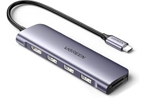 UGREEN Revodok 106 USB C Hub 6 in 1 USB C Dongle 4K HDMI, 3 USB 3.0 Ports, SD/TF Card Reader Compatible with MacBook Pro, MacBook Air, iPad, iPhone 15 Pro/Pro Max. Grey