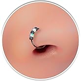 Tiny Thin Black Nose Ring 24 Gauge Nose Hoop, 7mm Small 925 Silver Black Nose Piercing Rings White Opal For Women, Handmade Nose Jewelry