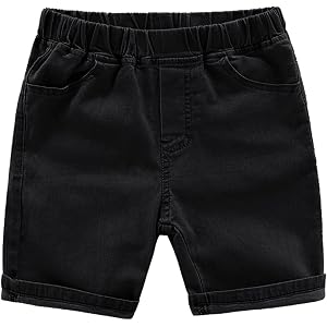 Toddler Baby Boys Cotton Denim Jeans Shorts Girls Elastic Waist Pull On Knee Length Summer Casual Short Pants Cuffed Bottoms