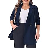 Agnes Orinda Plus Size Blazers for Women Lapel Button with Pocket Office Work Jackets Long Blazer